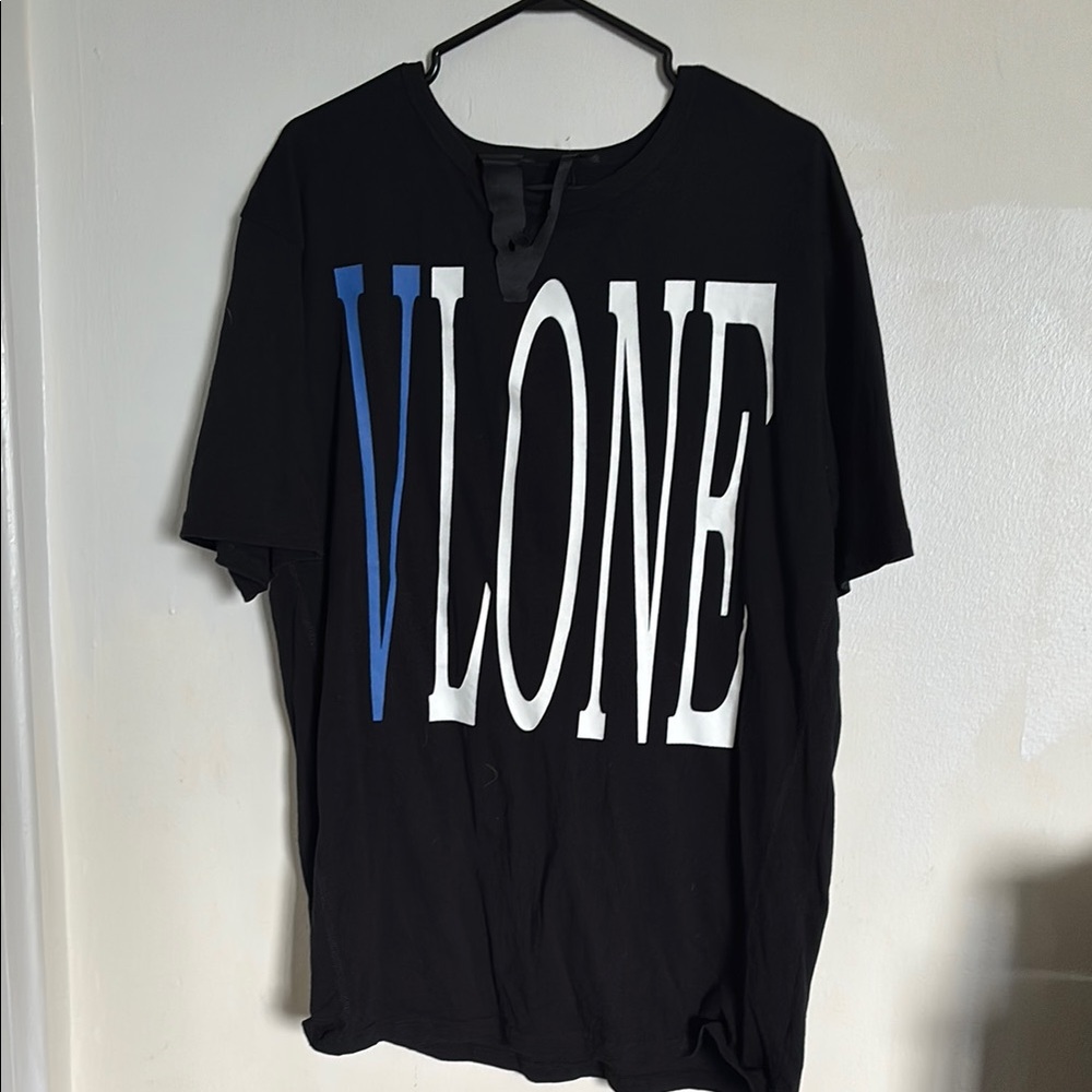 Black VLONE T-Shirt with Blue and White Logo